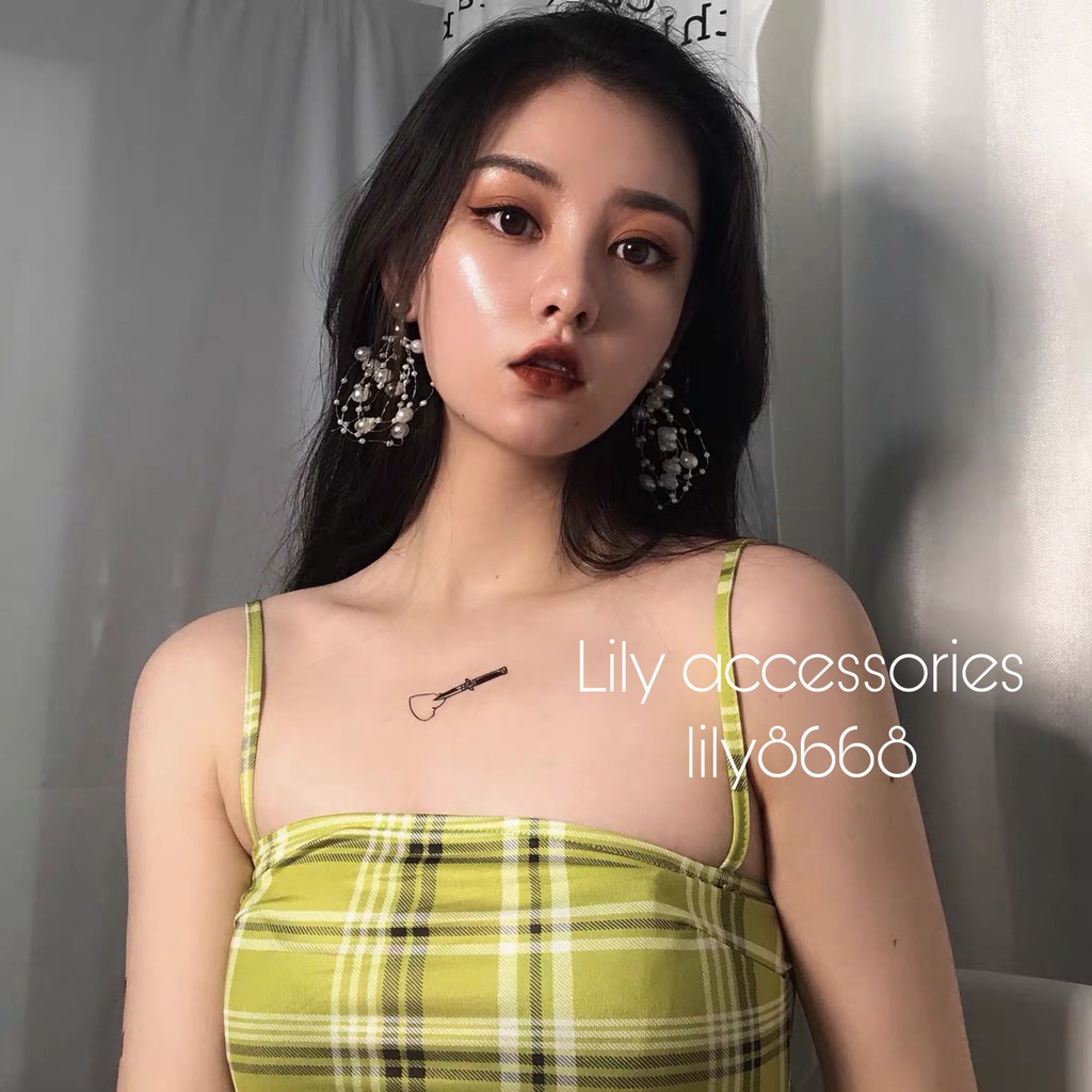 khuyên tai hoa tai ngọc trai nhân tạo tua rua dài phong cách Hàn Quốc sang chảnh