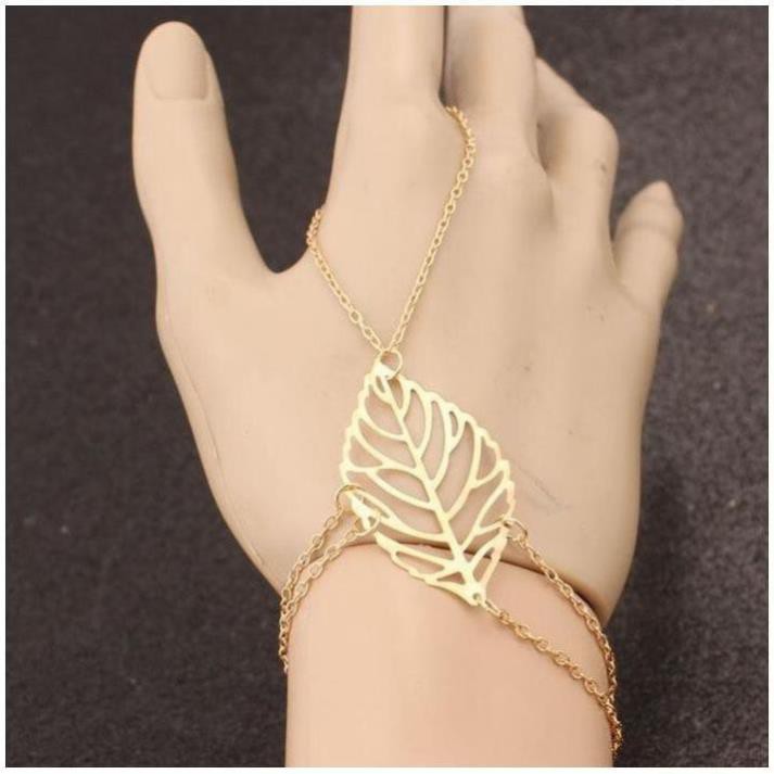 Vòng tay nữ lắc tay hình chiếc lá xích nối ngón tay thời trang sang chảnh E007