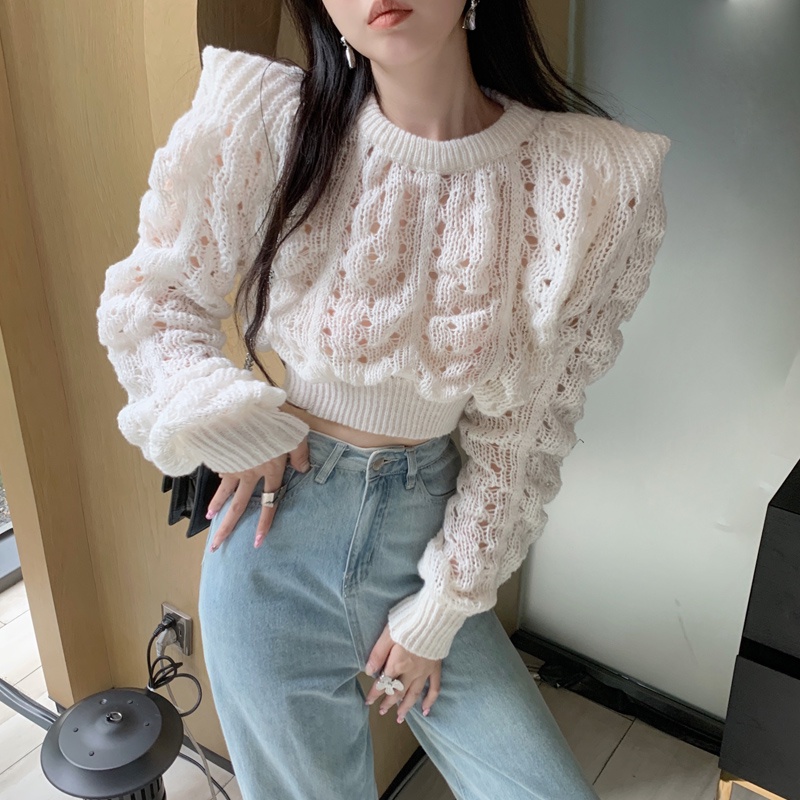 Áo sweater ZHELIHANGFEI dài tay eo cao thiết kế kiểu rách phong cách quyến rũ