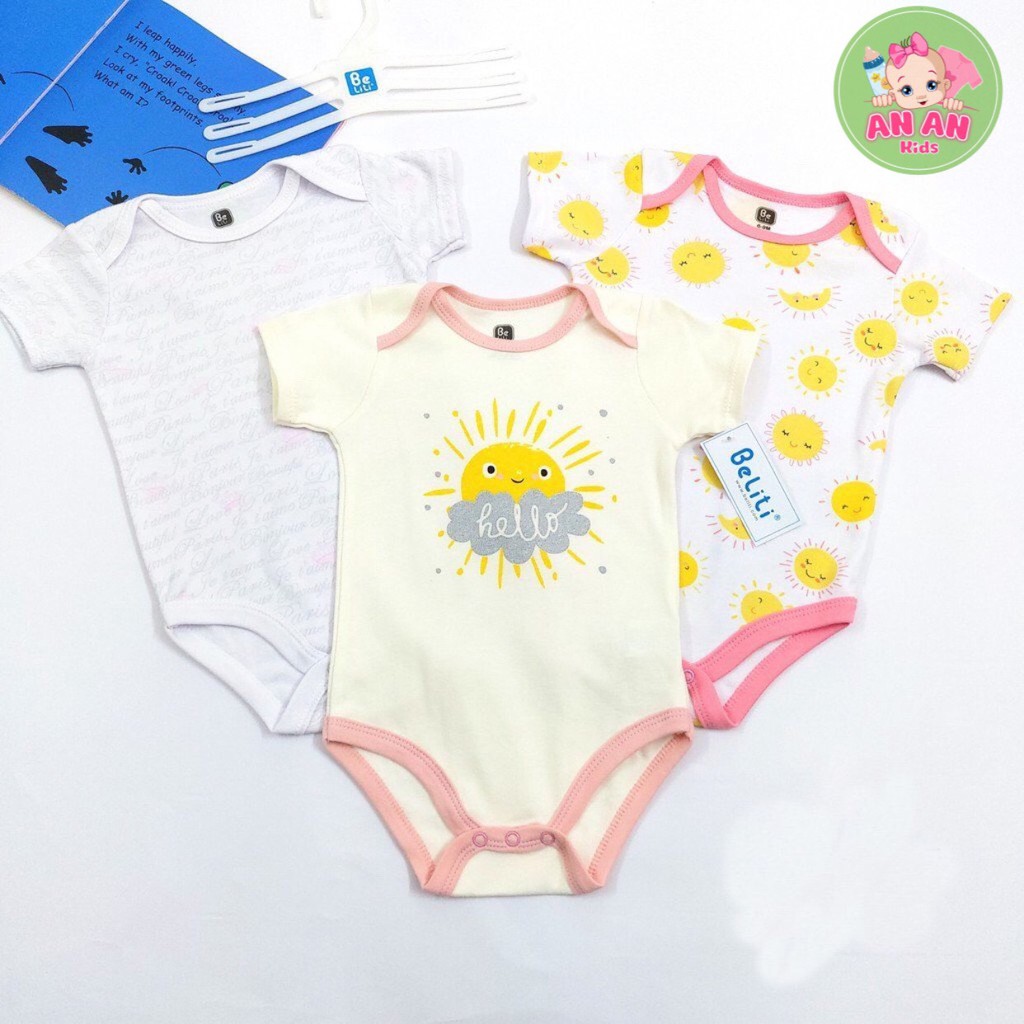 COMBO 3 Bodysuit Body Chip Cộc Tay Kèm Móc Hàng VN Xuất Dư Cho Bé Siêu Đẹp