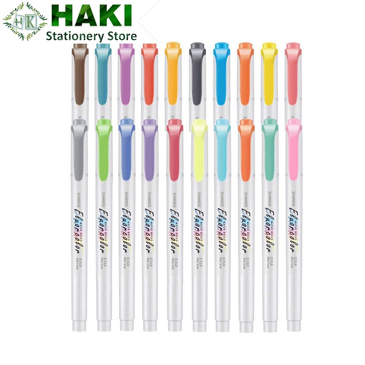 Bút highlight pastel dạ quang 2 đầu HAKI, bút đánh dấu nhớ dòng marker bullet journal nhiều màu B56