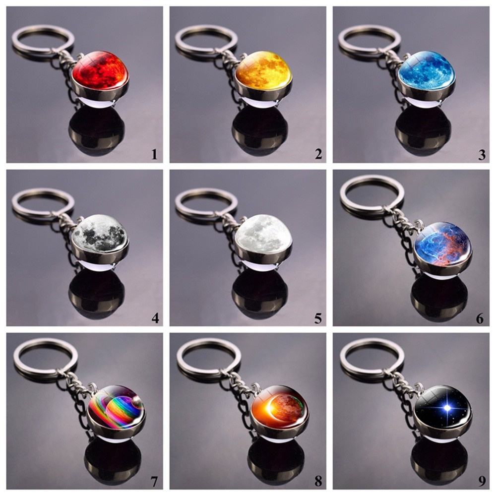 💍MELODG💍 Women Solar System Keychain Jewelry Double Sided Planet Keyring Chain|Ball Pendant Fashion Glass Dome Time|Galaxy Ball