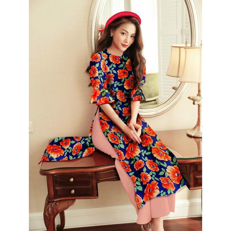 Bộ áo đai cách tân lụa hoa siêu yêu TRIPBLE T DRESS -size M/L/XL