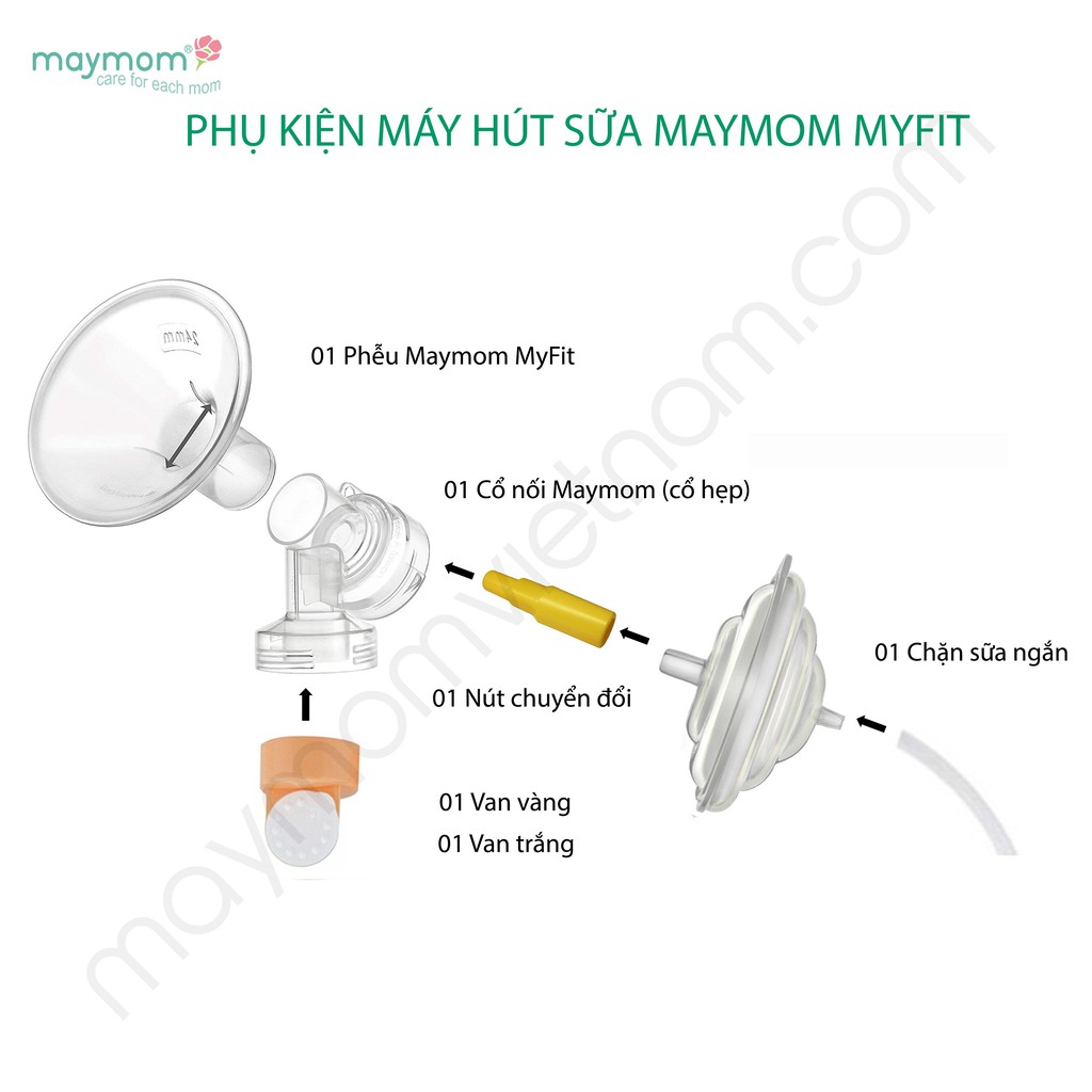 Phụ kiện Máy hút sữa Maymom Myfit cổ hẹp kèm Chặn sữa ngắn và nút chuyển đổi (không bình)