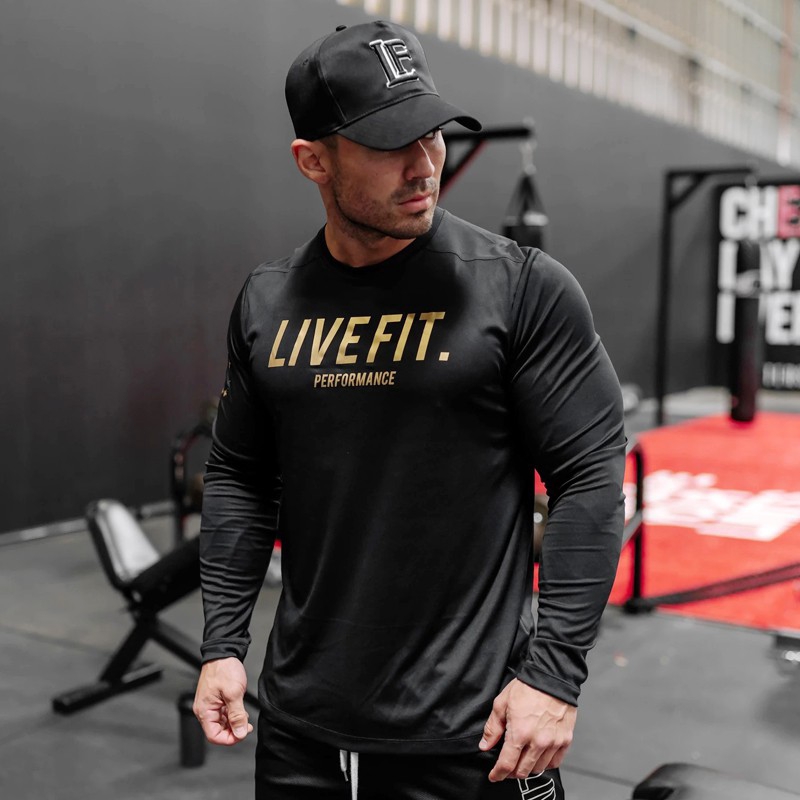 LIVE FIT Men's Sports Long-sleeved Shirt Comfortable Breathable Fashion Cotton Casual Top | BigBuy360 - bigbuy360.vn