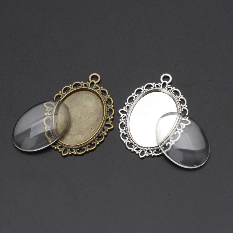 Set 10 Mặt Dây Chuyền Hình Oval Bằng Thủy Tinh Trong Suốt