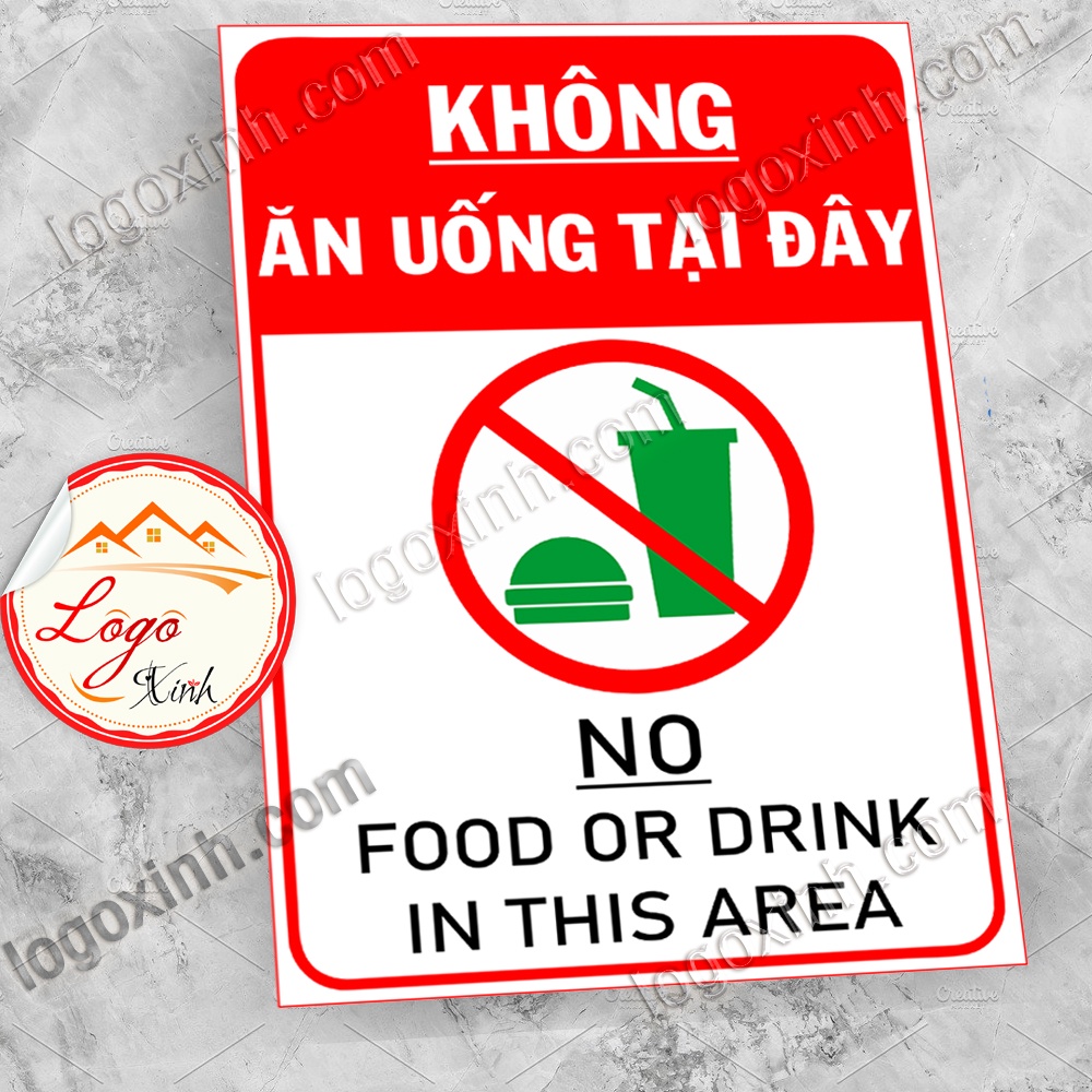 LOGO STICKER TEM DÁN KHÔNG ĂN UỐNG TẠI ĐÂY - KHÔNG SỬ DỤNG ĐỒ ĂN THỨC UỐNG NƠI QUY ĐỊNH - NO DRINK OR FOOF IN THIS AREA