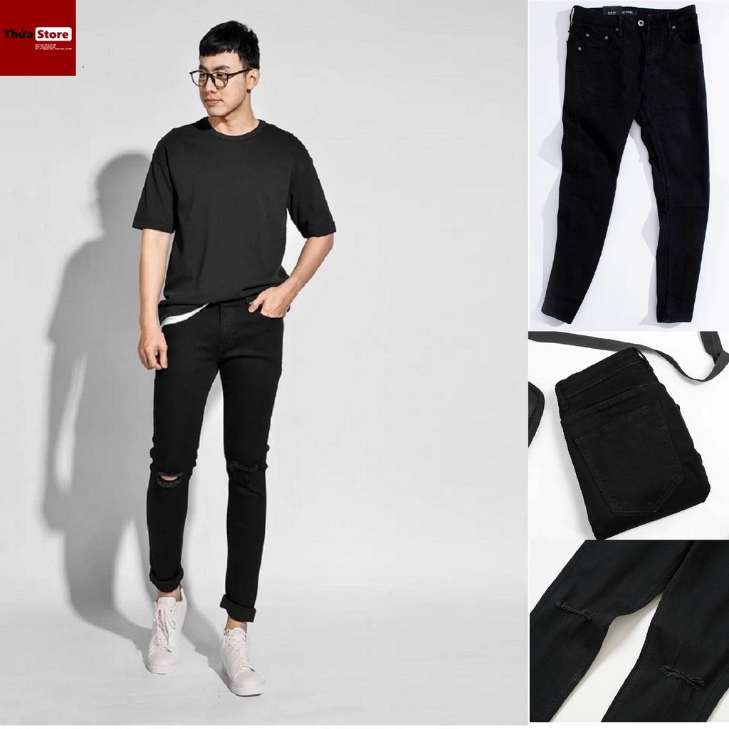 Quần Jean nam co dãn, màu đen, dáng ôm, dày dặn | BigBuy360 - bigbuy360.vn