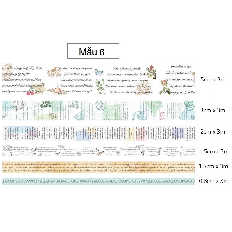 Set băng dính washi tape trang trí planner scrapbook WST111
