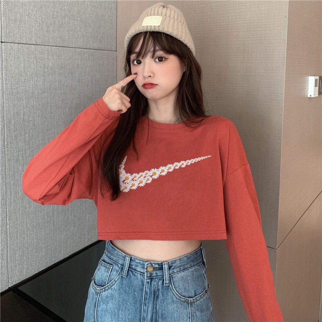 Áo Croptop Nữ Tay Dài In Hình Hoa Cúc Lapi VN Phong Cách Ulzzang  Freesize Phom Rộng, Áo Thun Unisex