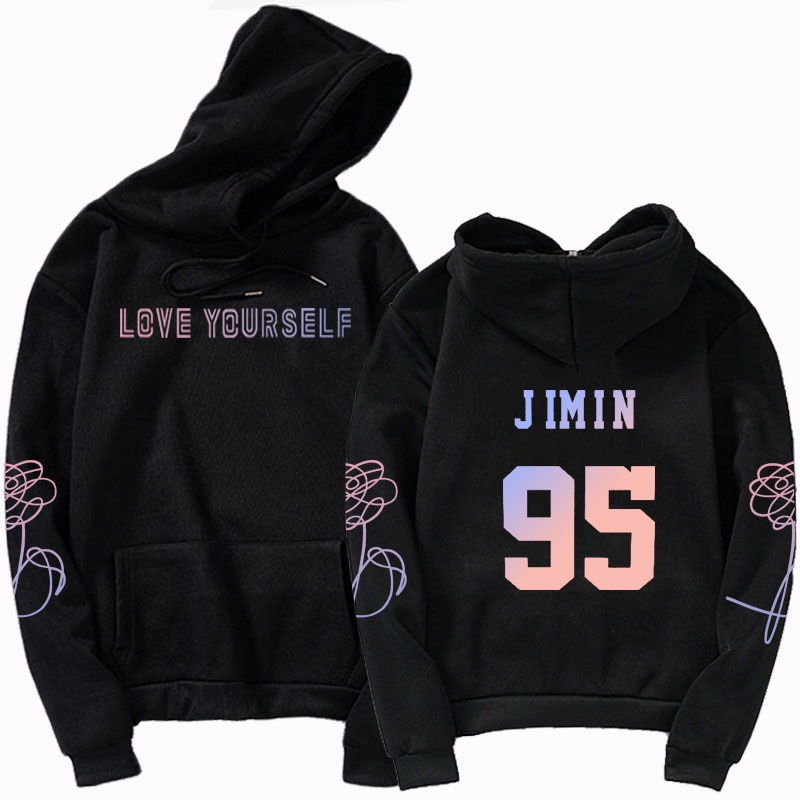 Áo Khoác Hoodie Tay Dài Dáng Rộng In Logo Kpop Jimin 97 Love Yourself Thời Trang Cho Nam