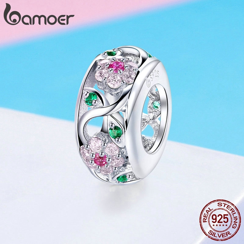 Hạt charm Bamoer bạc 925 đính đá hình cây hoa xinh xắn