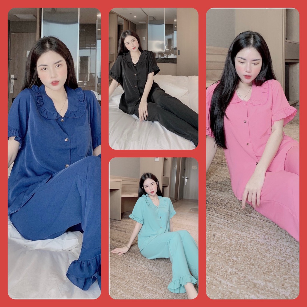 pijama bánh bèo siêu xinh tay ngăn quần dai ,mặc nhà cute , hàng kate mên loại 1V