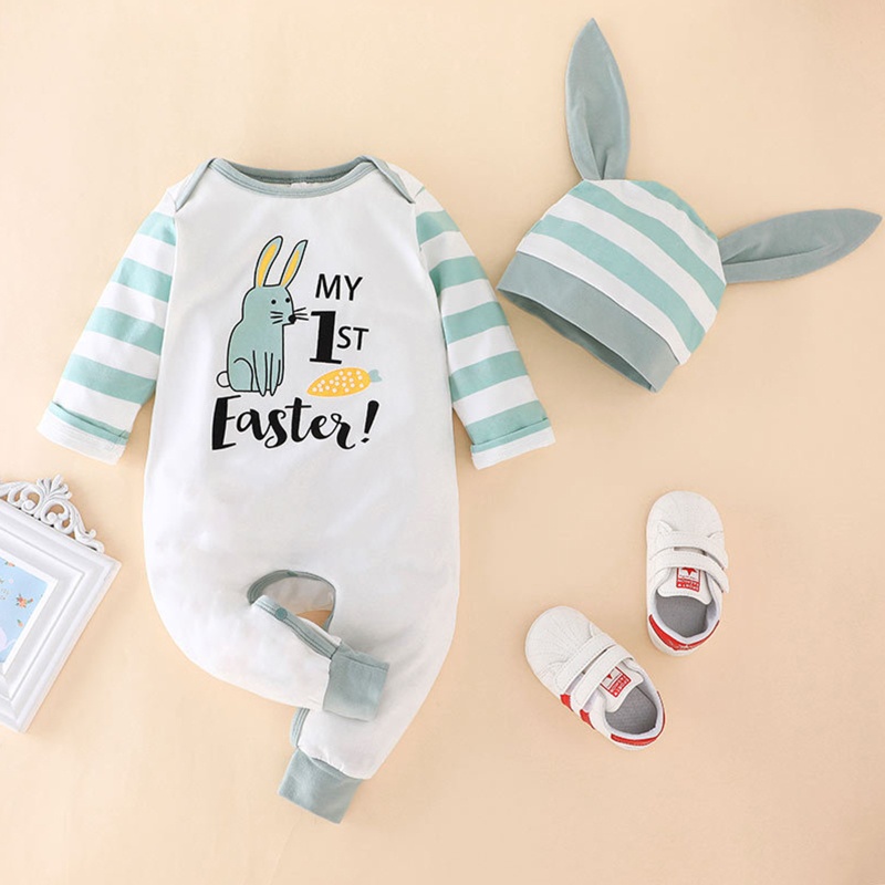 Bộ Áo Liền Quần Tay Dài In Hình Thỏ Và Hoa 3D Kèm Mũ Trùm Đầu Dành Cho Bé Sơ Sinh My 1st