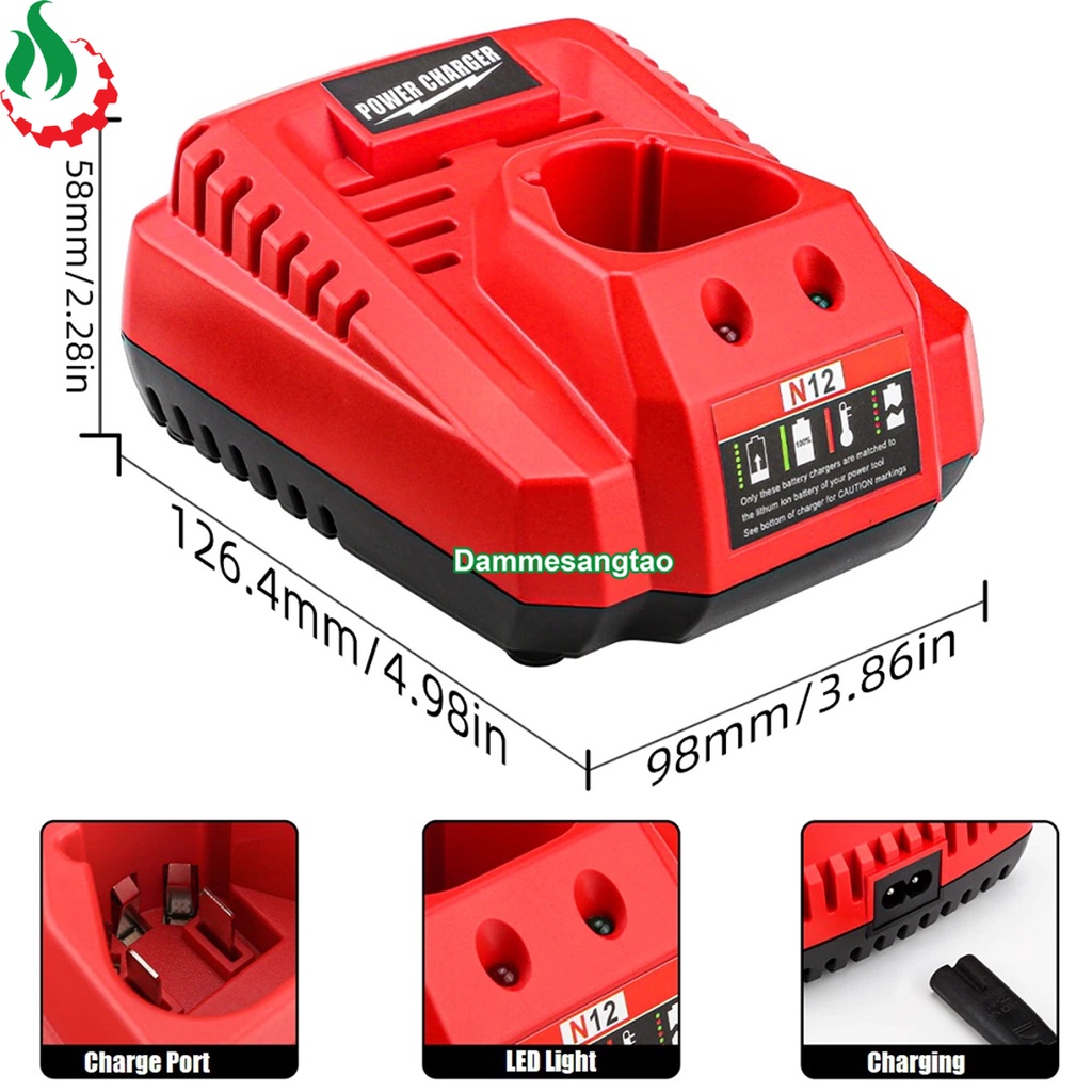 Sạc pin Milwaukee 12V M12 Li-ion nhận mạch zin