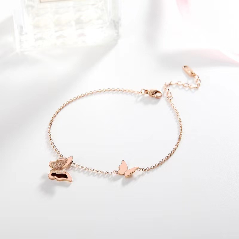 Lắc chân titan không gỉ hình bướm ánh kim sa lấp lánh thời trang thanh lịch dành cho nữ