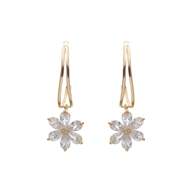 Khuyên tai JIUDUOLAN mặt bông hoa đính đá zircon mạ vàng 18K sáng bóng thời trang Hàn Quốc thanh lịch cho nữ