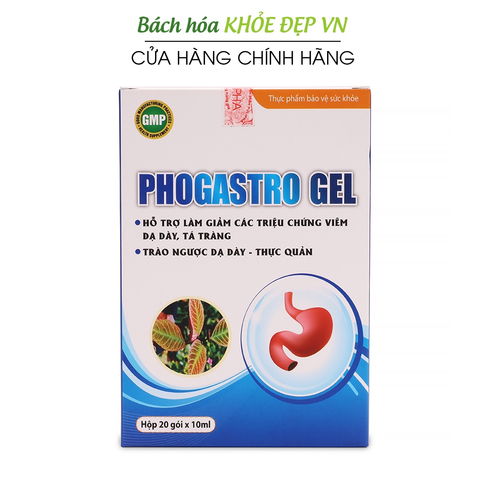 Phogastro Gel giảm đau, trào ngược, viêm loét dạ dày, tá tràng - Hộp 20 gói x 6g