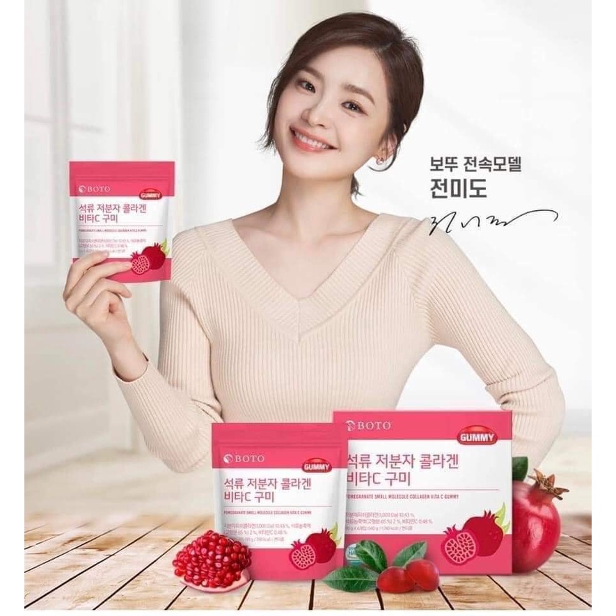 Kẹo Collagen Lựu Boto Kẹo Dẻo Gummy Collagen Vitamin C Hàn Quốc 30 Viên