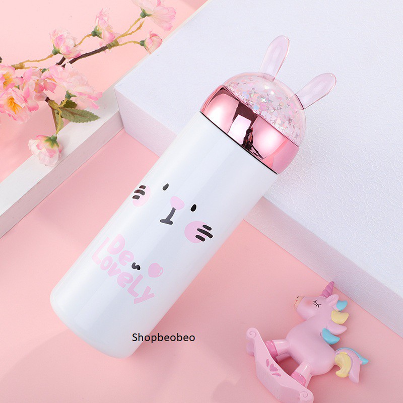 BÌNH GIỮ NHIỆT THỎ BUNNY ĐÁNG YÊU THIẾT KẾ HÀN QUỐC DỄ THƯƠN- CHẤT LIỆU INOX SUS 304 BÌNH INOX STARBUCKS