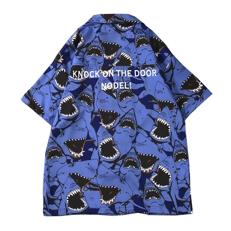 Áo sơ mi ngắn tay in hình cá mập thời trang cho nam | BigBuy360 - bigbuy360.vn