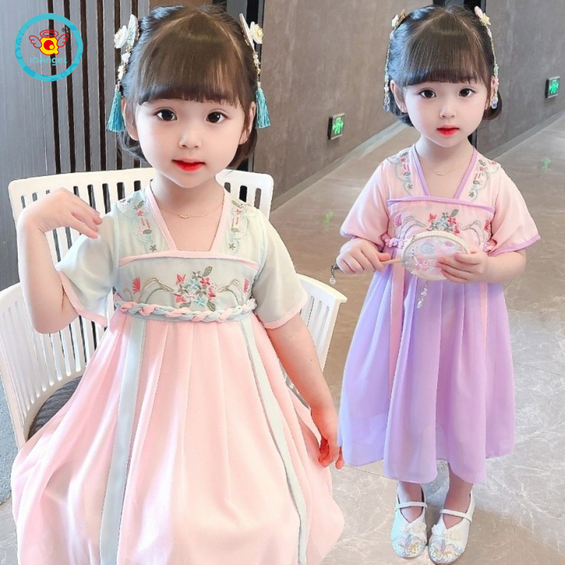 Đầm Iq Angel tay ngắn phong cách Trung Hoa cổ điển cho bé gái