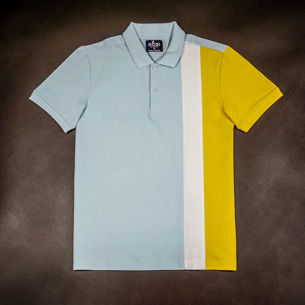 [100% Cotton] Áo Polo nam phối chéo vải cá sấu Cotton Xanh vàng  / Mã Áo: P01-ROSI | BigBuy360 - bigbuy360.vn