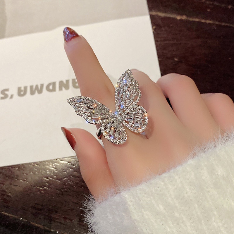Nhẫn hình bướm đính đá zircon chất lượng cao thiết kế mới sang trọng cho nữ