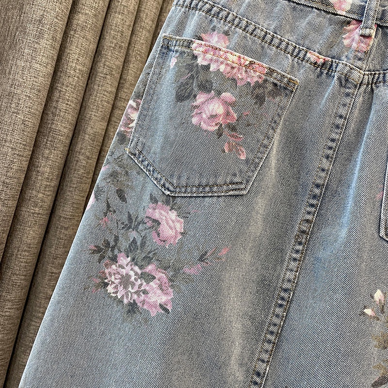 Chân váy midi JSC denim ôm dáng in họa tiết phong cách cổ điển thời trang xuân hè dễ phối đồ dành cho nữ cỡ lớn