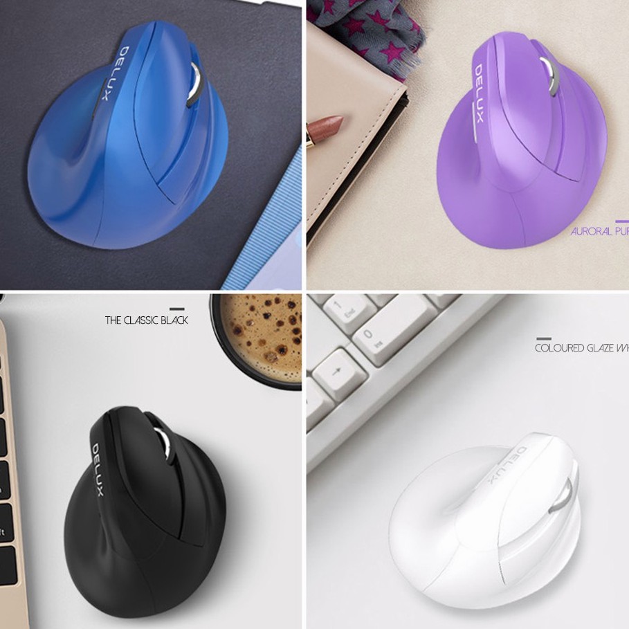 Chuột dọc không dây Delux M618 mini 2.4GHz Bluetooth 4.0 chế độ kép có thể sạc lại nhấp yên tĩnh cho máy tính