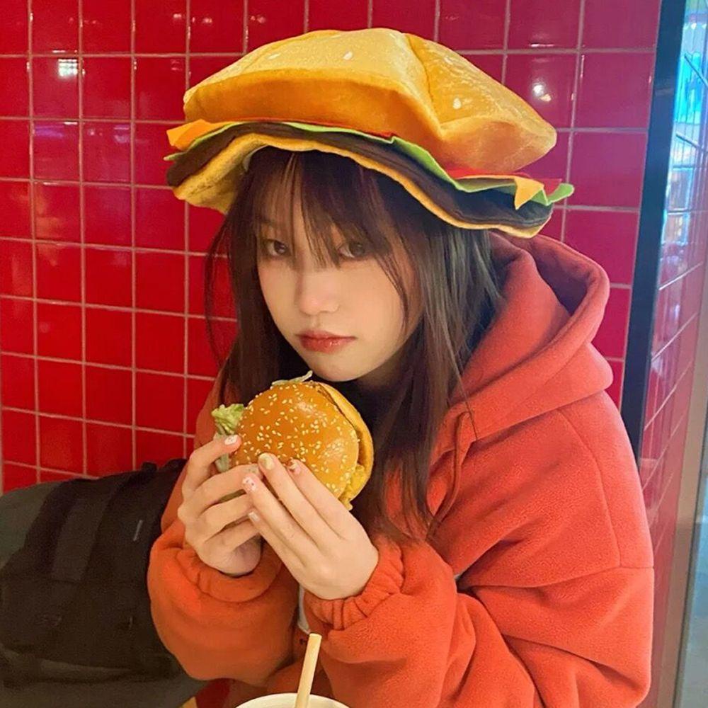 QQMALL Mũ Beret Vải Không Dệt Hình Hamburger Phong Cách Retro Hàn Quốc Ngọt Ngào Cho Nam Sinh