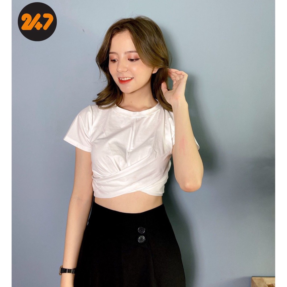 Áo thun croptop xoắn eo