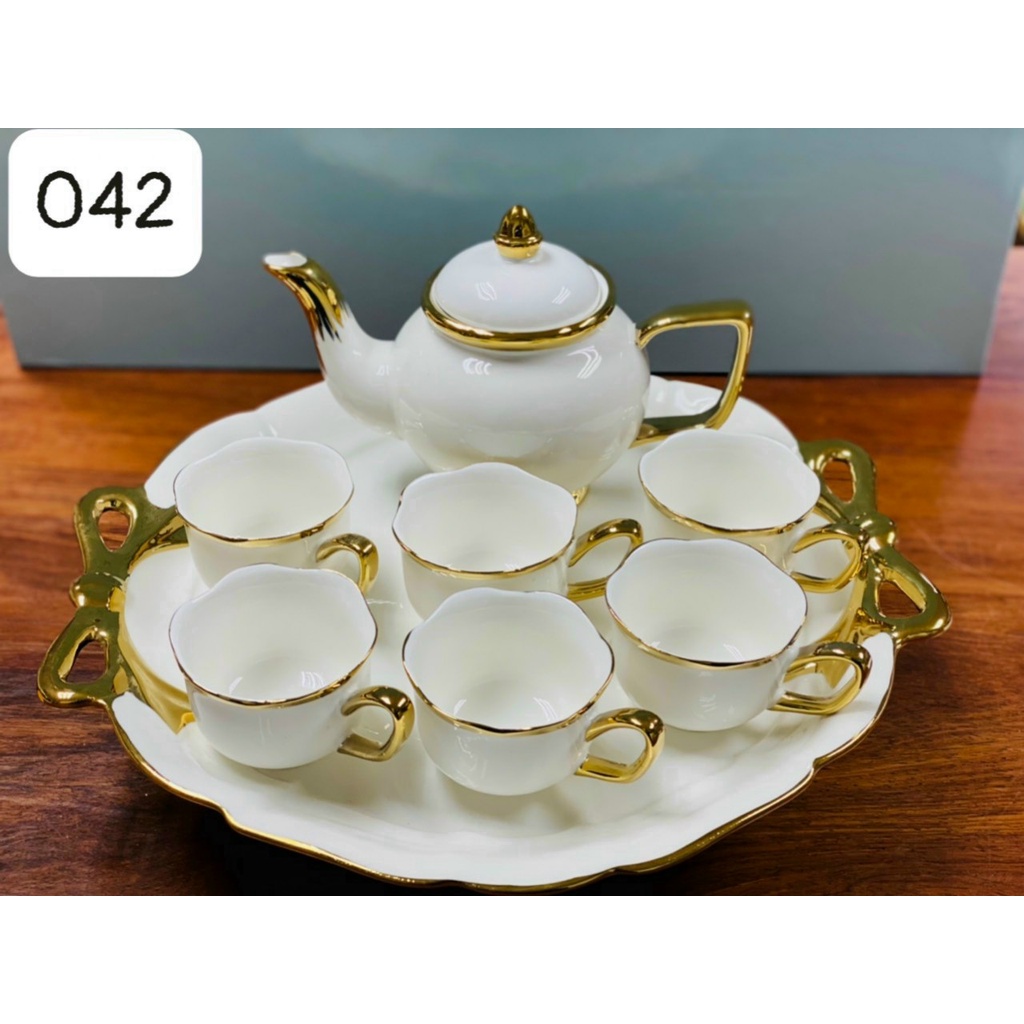 [ Có sỉ ] [ Sẵn] Bộ ấm chén thủy tinh khay tròn cao cấp