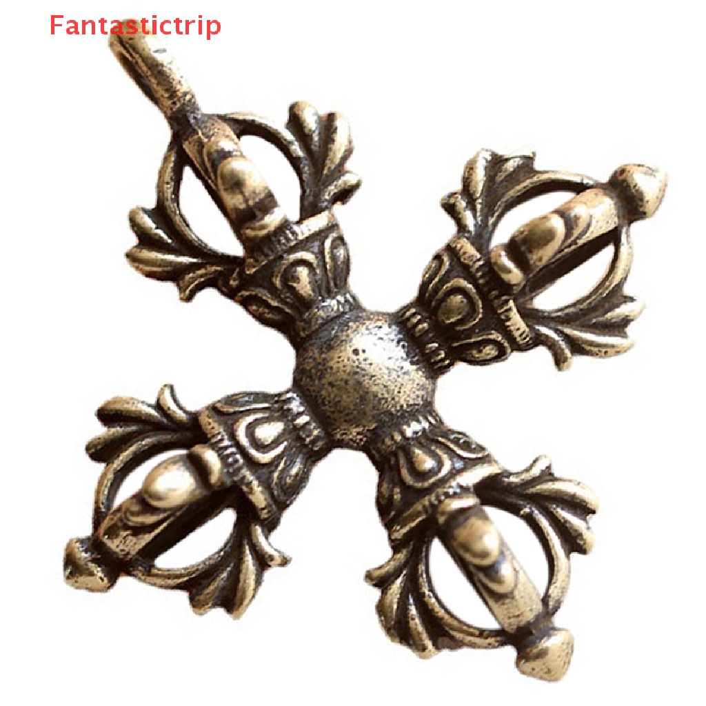 [Fantastictrip] Móc Khóa Hình Chữ Thập Đính Kim Cương Giả Vintage Bằng Đồng Thau Mới