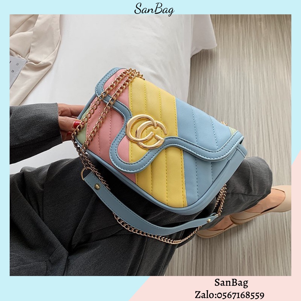 Túi xách GC vuông sọc cầu vồng cá tính thiết kế mới dễ thương dây chuyền cao cấp Ulzzang siêu xinh ❤️