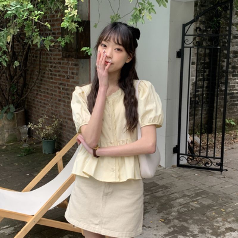 Áo Sơ Mi cotton Tay Phồng Thời Trang Mùa Hè Hàn Quốc 2022 Mới