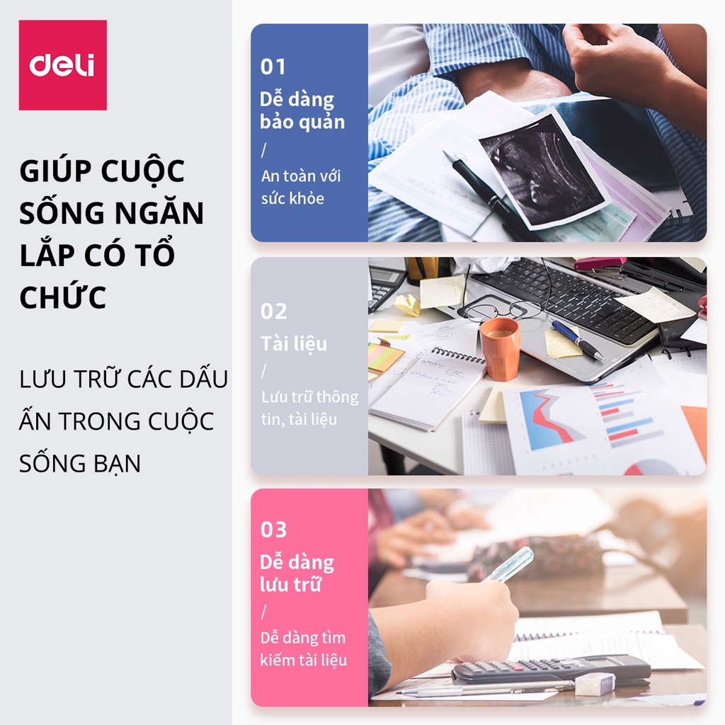 File lá học sinh A4 Deli - 30/40 lá - Xanh dương/Hồng/Trắng - 1 chiếc - 72493 / 72494 .