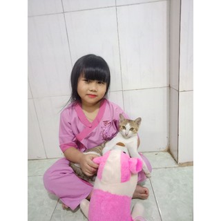 Đồ lam bé gái tim phối đồ bộ đi chùa bé tay ngắn vải mát size 4-38kg
