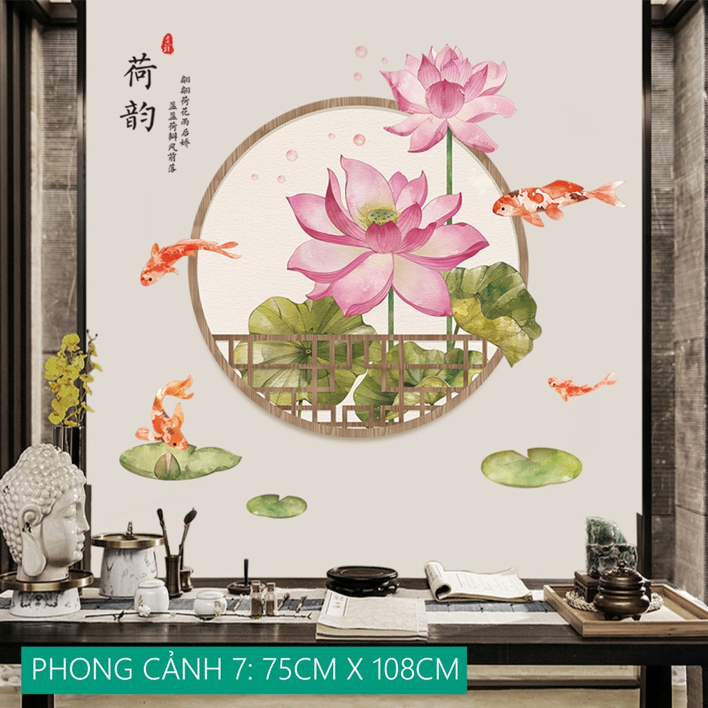 [SALE OFF] TRANH DECAL DÁN TƯỜNG DECOR TRANG TRÍ PHÒNG HOA SEN KHỔ LỚN