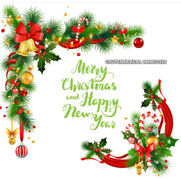 Decal Dán Kính Cao Cấp - Vòng Hoa Nguyệt Quế Merry Christmas ( 60x58cm )