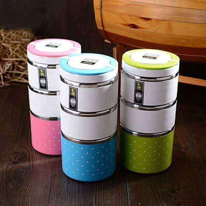 Hộp cơm giữ nhiệt ruột inox chấm bi đa năng - hộp cơm trưa văn phòng tiện dụng