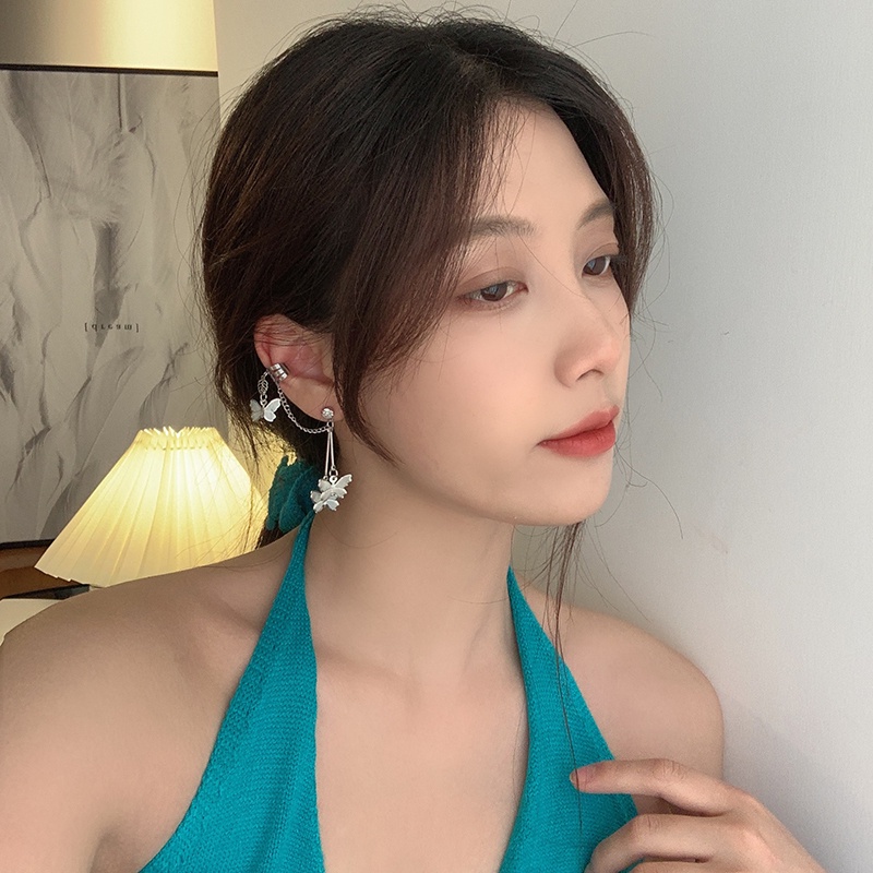Khuyên Tai Dáng Dài Hình Bướm Phối Tua Rua Phong Cách Harajuku Thời Trang
