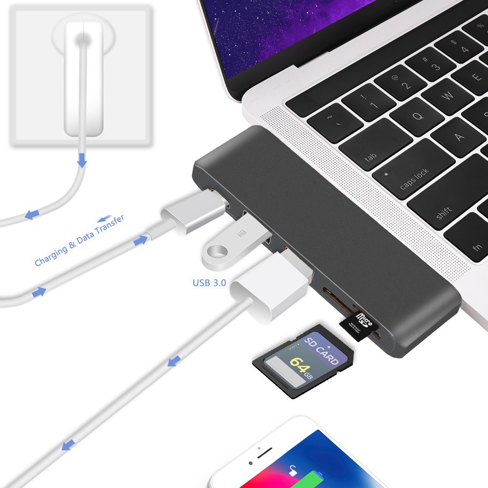 Hub chuyển đổi đọc thẻ Type C sang USB 3.0 Cho MacBook Pro 13 15 Mac Air 13.3 A1932 2018 2019 A2159 A2141 A1707 A1706