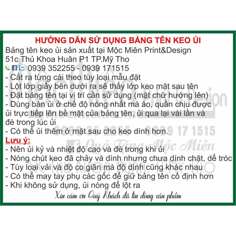 Bảng tên ủi áo bé học mầm non