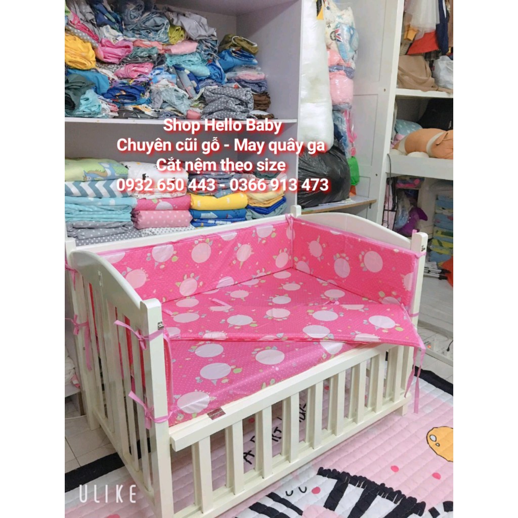 Bộ quây 4 mảnh bọc thành cũi chi bé với kích thước cũi 100*60.Chất vải lanh tôn mềm mịn và mát cho bé