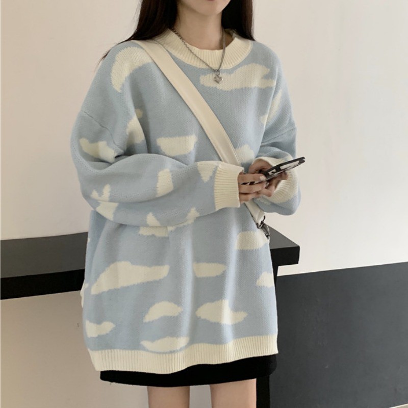 Áo Sweater Chui Đầu In Hình Đám Mây Kiểu Hàn Quốc Dễ Thương Cho Nữ | BigBuy360 - bigbuy360.vn