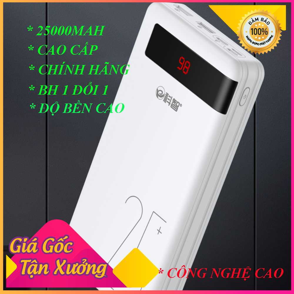 Sạc Dự Phòng Chính Hãng Kezhi 25000 mAh KZ251 Sạc Xả Thông Minh Led Hiển thị Dung Lượng Pin Hiệu Suất Cao