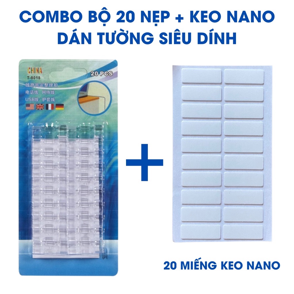 Bộ 20 miếng nẹp dán tường đi dây điện - kẹp cố định nút giữ luồn dây điện - nẹp dán tường đi dây điện thông minh 88068