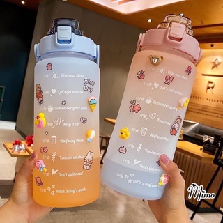 Bình nước 2 lít chia vạch báo giờ tiện lợi nhắc nhở uống nước có ống hút an toàn tiện lợi - TẶNG STICKER DÁN