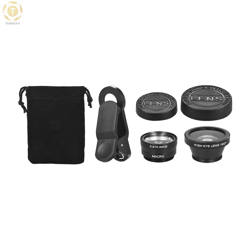 Shipped within 12 hours】 Universal Clip Lens Kit 180° Mobile Phone Fisheye Lens 0.67× Wide Angle Lens Macro Lens 3 in 1 with Clip for iPhone Samsung Huawei Smartphone Lens Mobile Photography Accessories Phone Lens [TO]